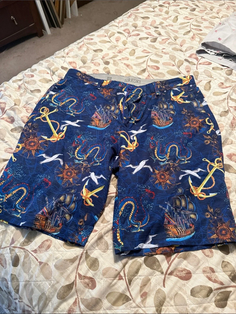 Nautical-Print Men's Blue Golf Shorts